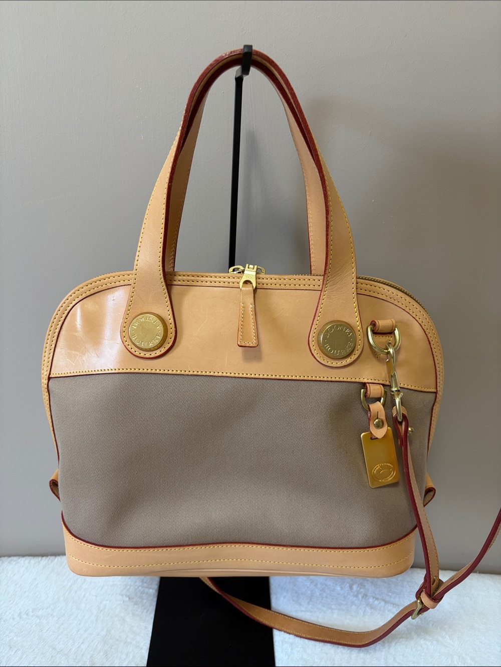 Dooney & Bourke Cabriolet Tan Canvas & Leather Shoulder Bag
